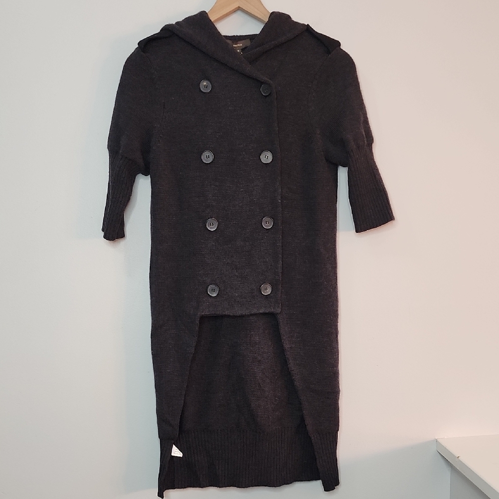 Vera Wang Charcoal Hooded Tailcoat Cardigan Size Small